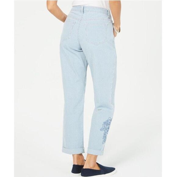 Style & Co Striped Embroidered Curvy-Fit Boyfriend Jeans - Picture 2 of 3